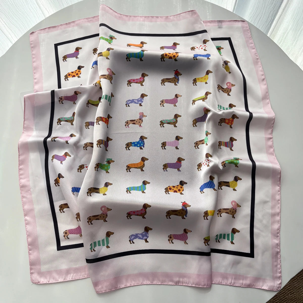 Imitation Silk Scarves Bandanas Cotton Dog Printed Square Scarf For Women StylishLuxury Hijab Neckerchief Elegant Shawl Wraps