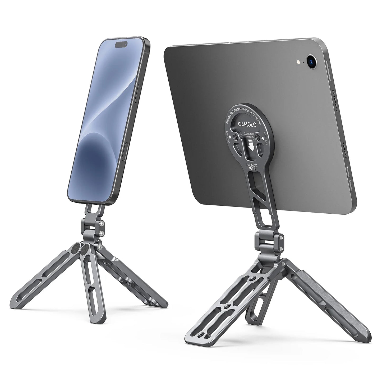 for Magsafe Tripod Magnetic Phone Holder for iPhone HUAWEI Foldable Desktop Phone Mount w/ Arca-Swiss Cold Shoe for Phone Vlog