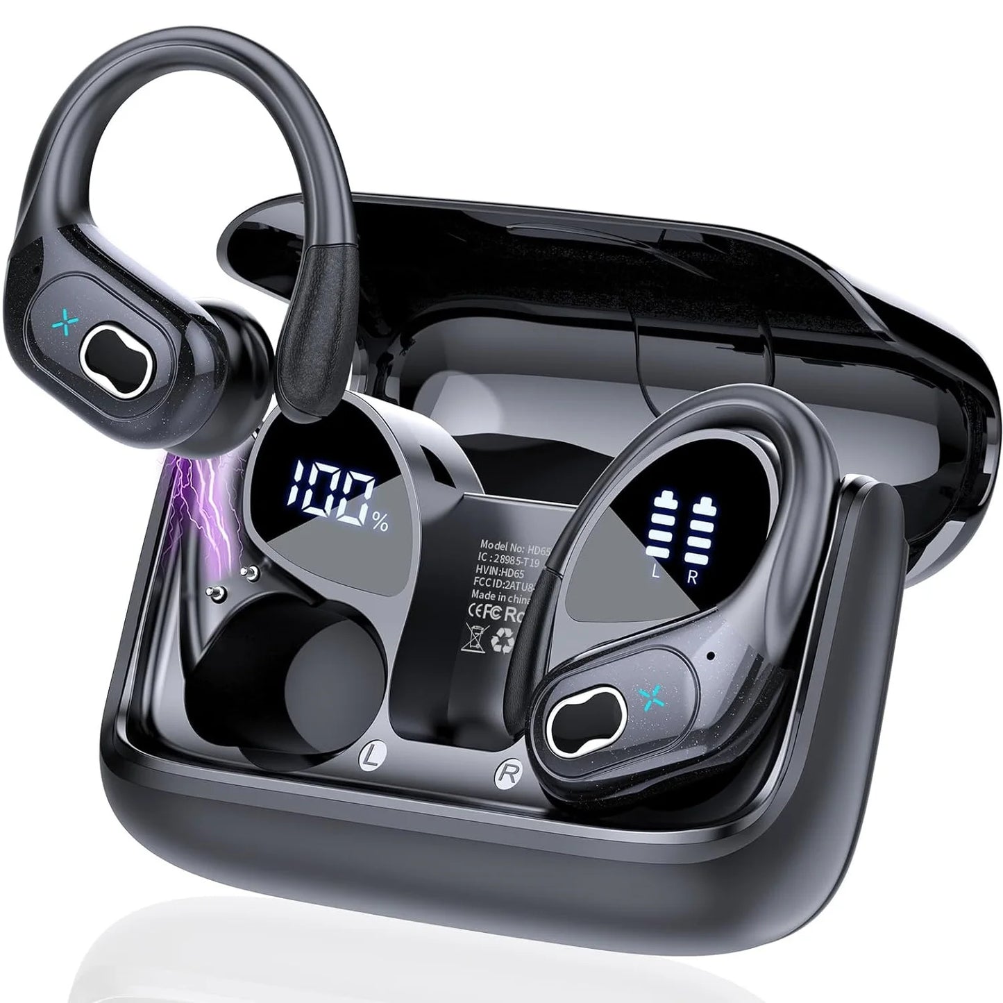 Original GDLYL HD65 Sports Wireless Earphones with Mics, LED Power Display, Hifi Stereo Sound Bluetooth 5.4 TWS HeadphHeadphones