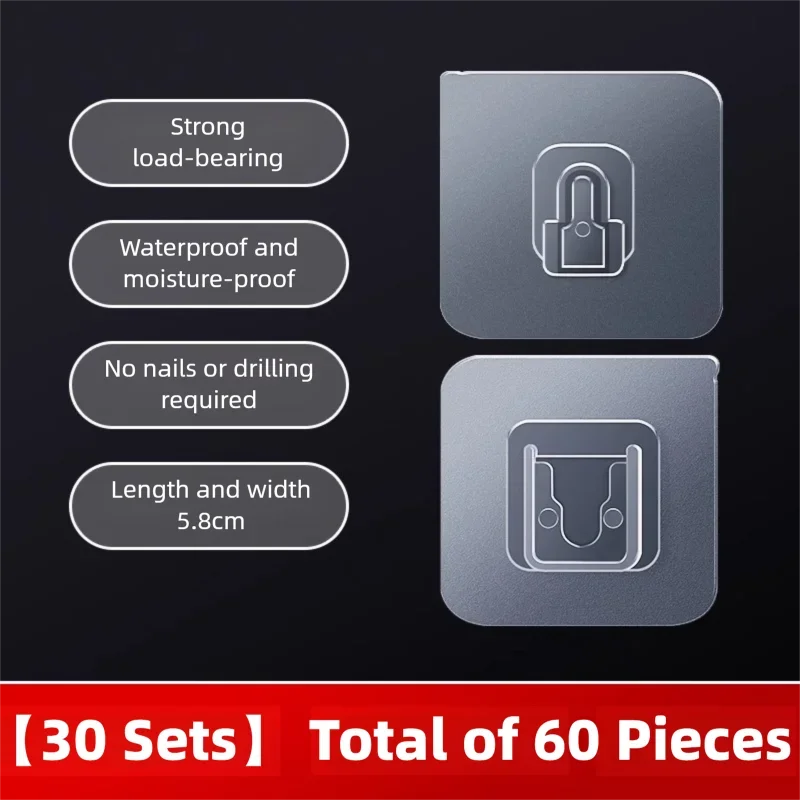 Double-Sided Self Adhesive Wall Hooks Strong Sticky Transparent Traceless for Kitchen Bedroom Storage Holders Wholesale