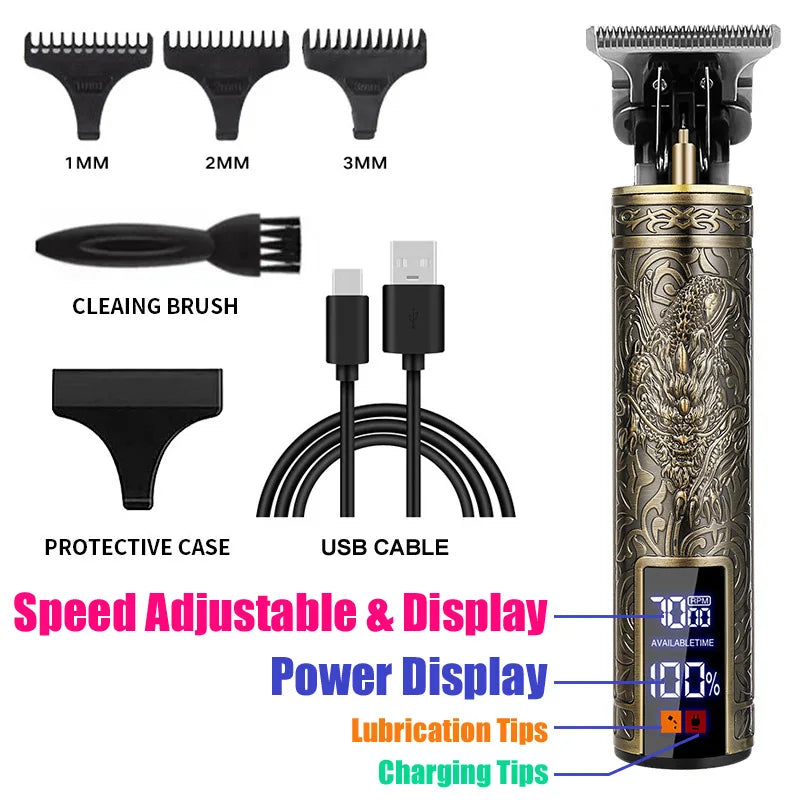 T9 Carving Vintage Hair Clipper For Mens Grooming Essential Tools USB Fast Rechargeable Beard Hair Trimmer Provide Precise Shave