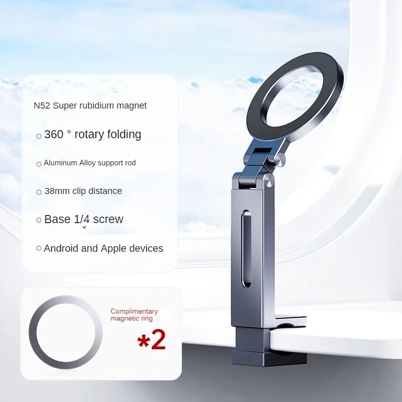 Travel Phone Holder Tripod Magnetic Phone Mount Portable Aluminum Alloy Clip for Hands-Free Viewing for iPhone Samsung