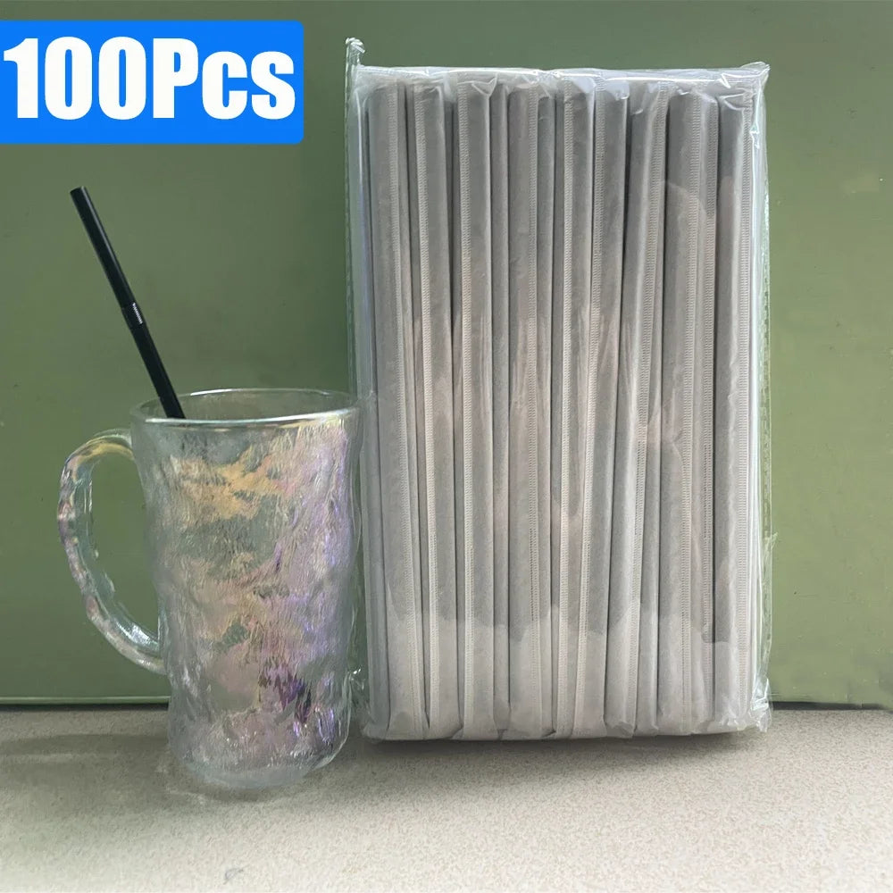50-1500Pcs Black Drinking Straws Plastique Straws Single Piece Paper Packaging rietjes Flexible Party Kitchen Beverage Straws