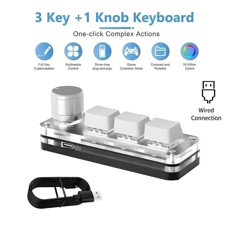 2.4G 3-key Customize Bluetooth Keyboard Macro Knob Copy Paste Shortcut Key E-sports Game Mini Mechanical Hot Plug Mini Keyboard