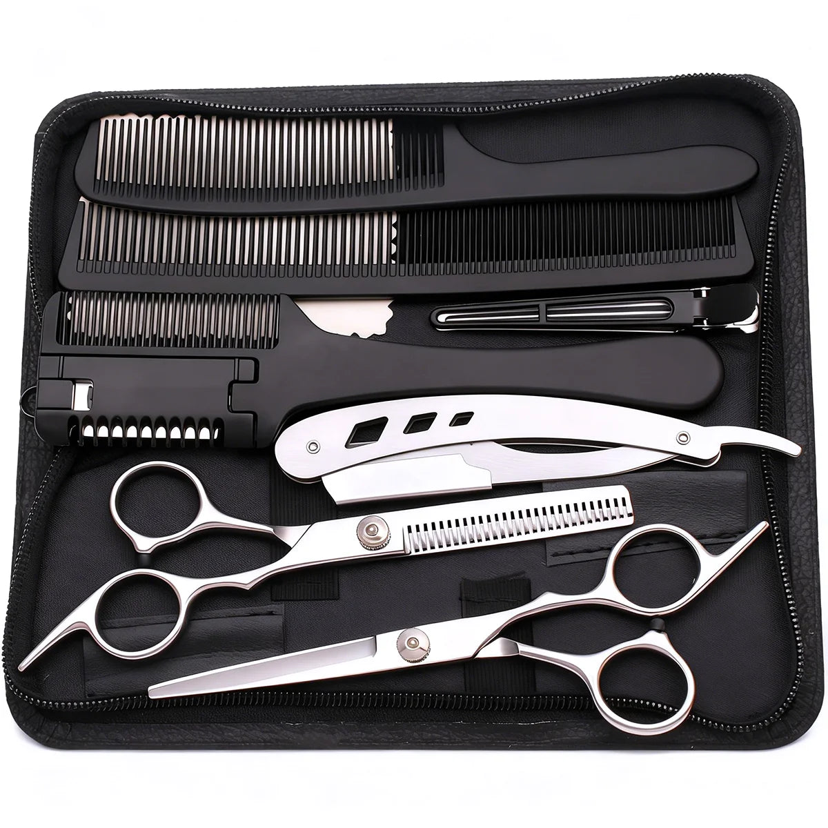 6 Inch Multifunctional Hair Cutting Scissors Complete Kit with Straight Thinning Shears Comb Professional Home Use and Salon