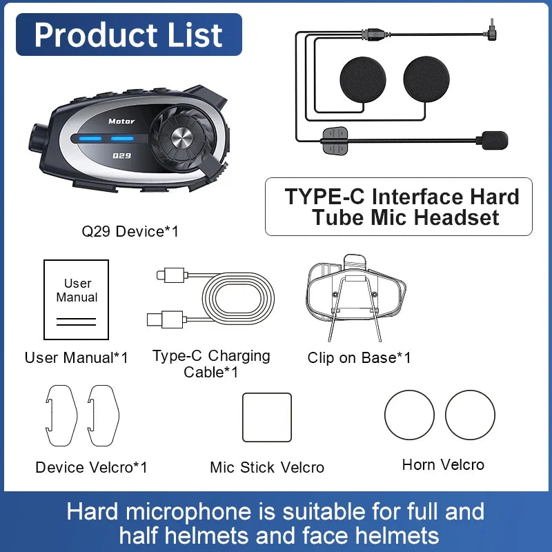 Q29 Motorcycle Helmet Headset Recorder 1080P HD Wireless Communicator Moto Dash Camera Wide-angle Waterproof WiFi Video Recorder