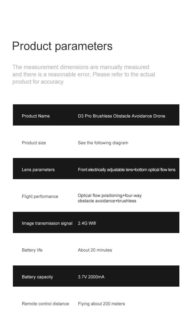 1 Set D3 Drone HD Aerial Photography Brushless Motor Dual Camera Obstacle Avoidance Optical Flow Positioning New Year Present