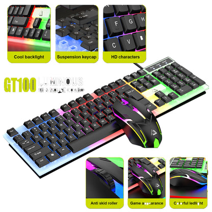 Computer Desktop Gaming Mouse and Keyboard Mechanical Feel RGB Led Light Backlit