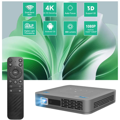VIVICINE P15 Pro Native 1080P DLP Projector Android 9.0 4K Auto Focus 600ANSI 3D Portable Mini