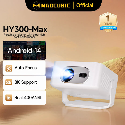 Magcubic Auto Focus Android 14 400ANSI 8K Native 4K Projector 720P HY300Max With Wifi6 BT5.4 Allwinner H726 Portable Outdoor