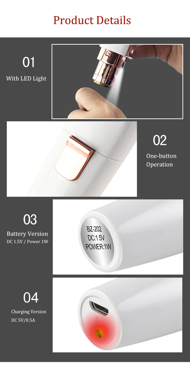 2 IN 1 Rechargeable Epilator Electric Eyebrow Trimmer Female Body Facial Lipstick Shape Hair Removal Mini Painless Razor Shaver