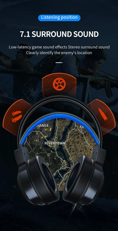 G58 G60 Gaming Headset 7.1 Stereo SVirtual Surround Bass Earphone Headphone with Mic LED Light for Computer PC Gamer Foldable