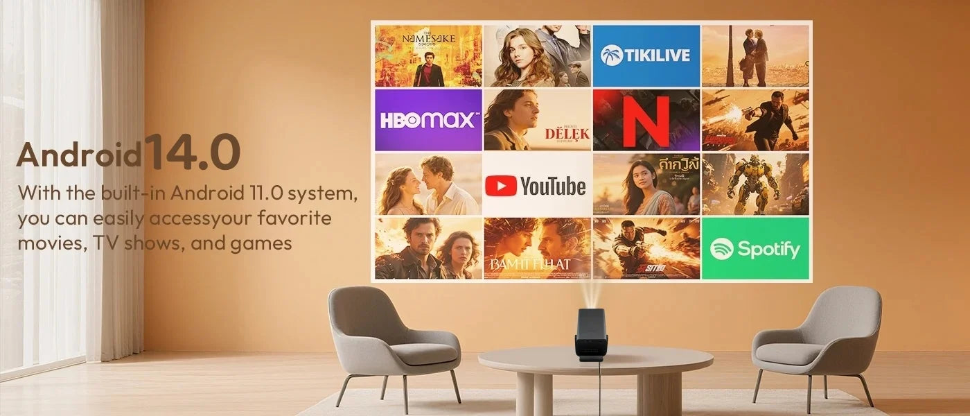 KIXIN 8K Projector 4K Android Built in 5W Speaker 1920x1080p 800ANSI Wifi6 BT5.4 household projetor 4k video Projector Outdoor