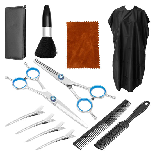 12Pcs Hair Cutting Scissors Set Professional Barber Tool Set Stainless Steel Hair Cutting Shears Kits with Comb and Barber Cloak