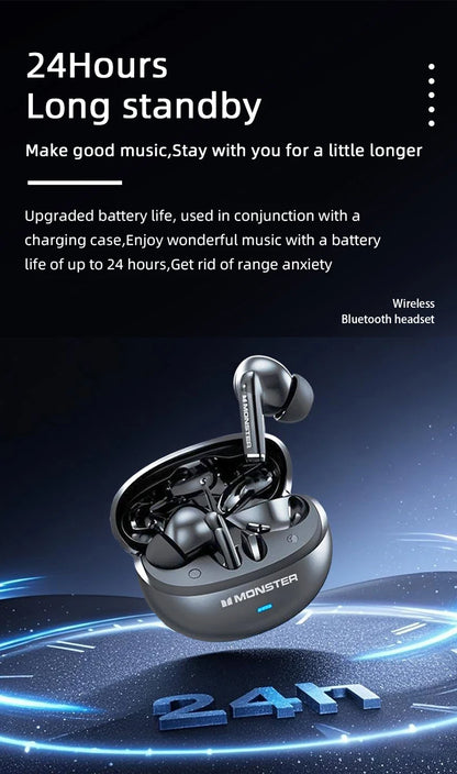 Monster MQT39 Wireless Bluetooth 6.0 Earphones TWS Hifi Stereo Headphones Noise Reduction Gaming Earbuds Sports Headset With Mic