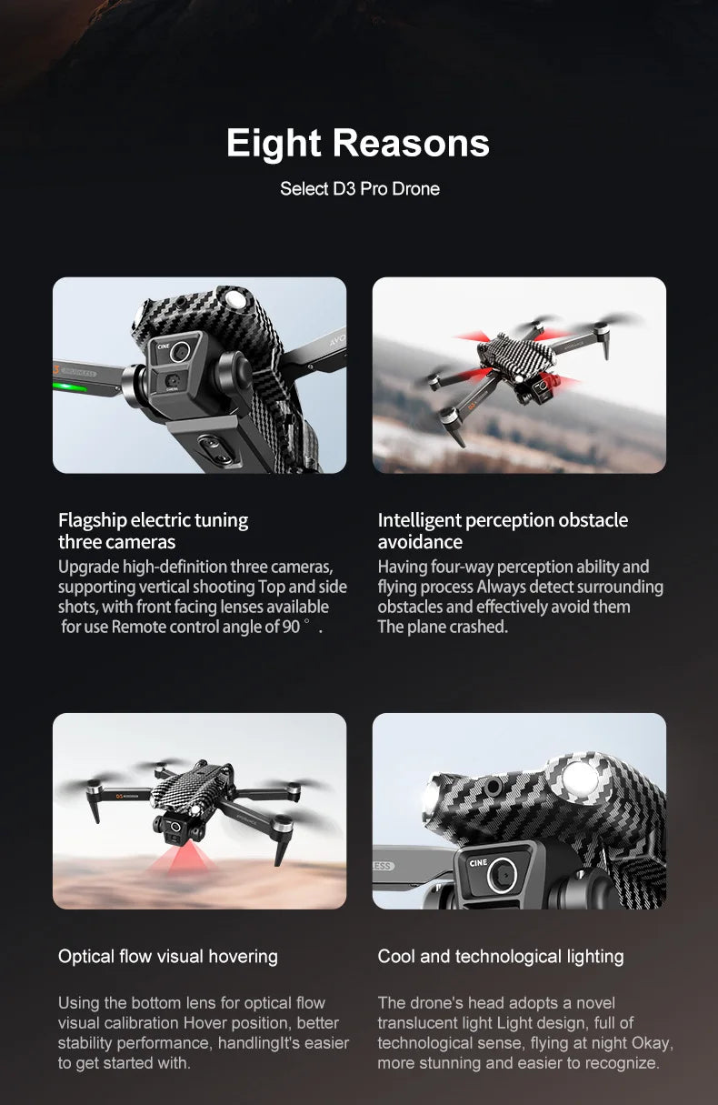 1 Set D3 Drone HD Aerial Photography Brushless Motor Dual Camera Obstacle Avoidance Optical Flow Positioning New Year Present