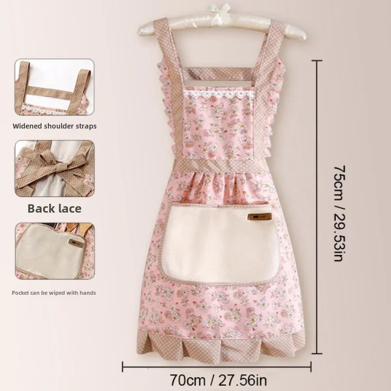 Cute Canvas Women's Kitchen Oil Resistant Apron with Pocket and Belt Durable Waterproof Sleeveless Apron Breathable and Workwear