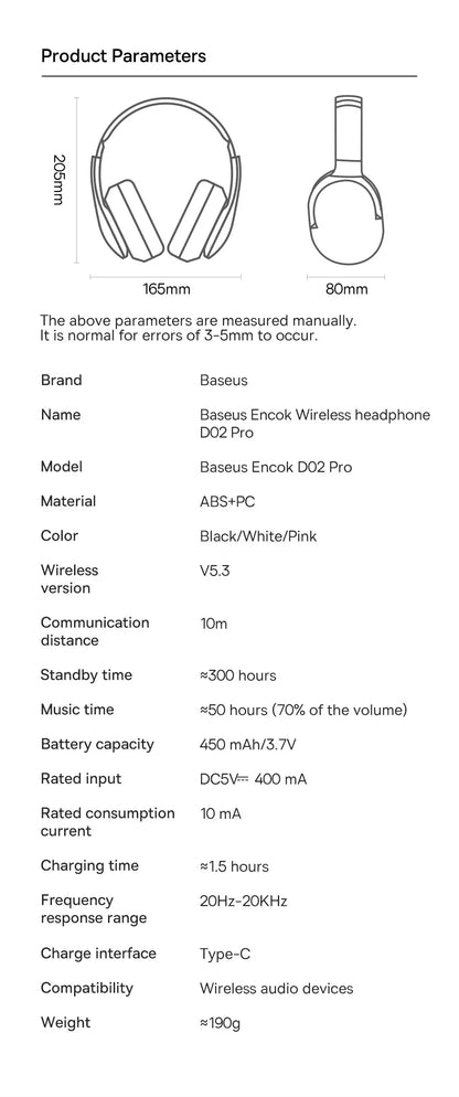 Baseus D02 Pro Wireless Headphones Bluetooth Earphone 5.3 Foldable Headset Sport Headphone Gaming Phone Fone Bluetooth Earbuds