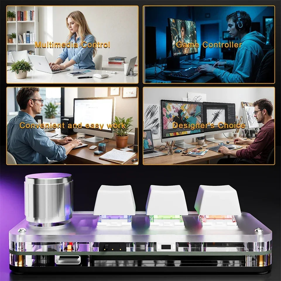 2.4G Bluetooth 3 Keys 1 Knob Customize Keyboard Macro Mechanical Keyboard Hot Swap Mini Keypad E-sports Game Copy Paste Shortcut