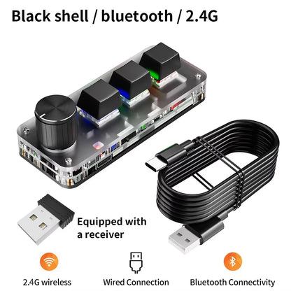 2.4G Bluetooth 3 Keys 1 Knob Customize Keyboard Macro Mechanical Keyboard Hot Swap Mini Keypad E-sports Game Copy Paste Shortcut