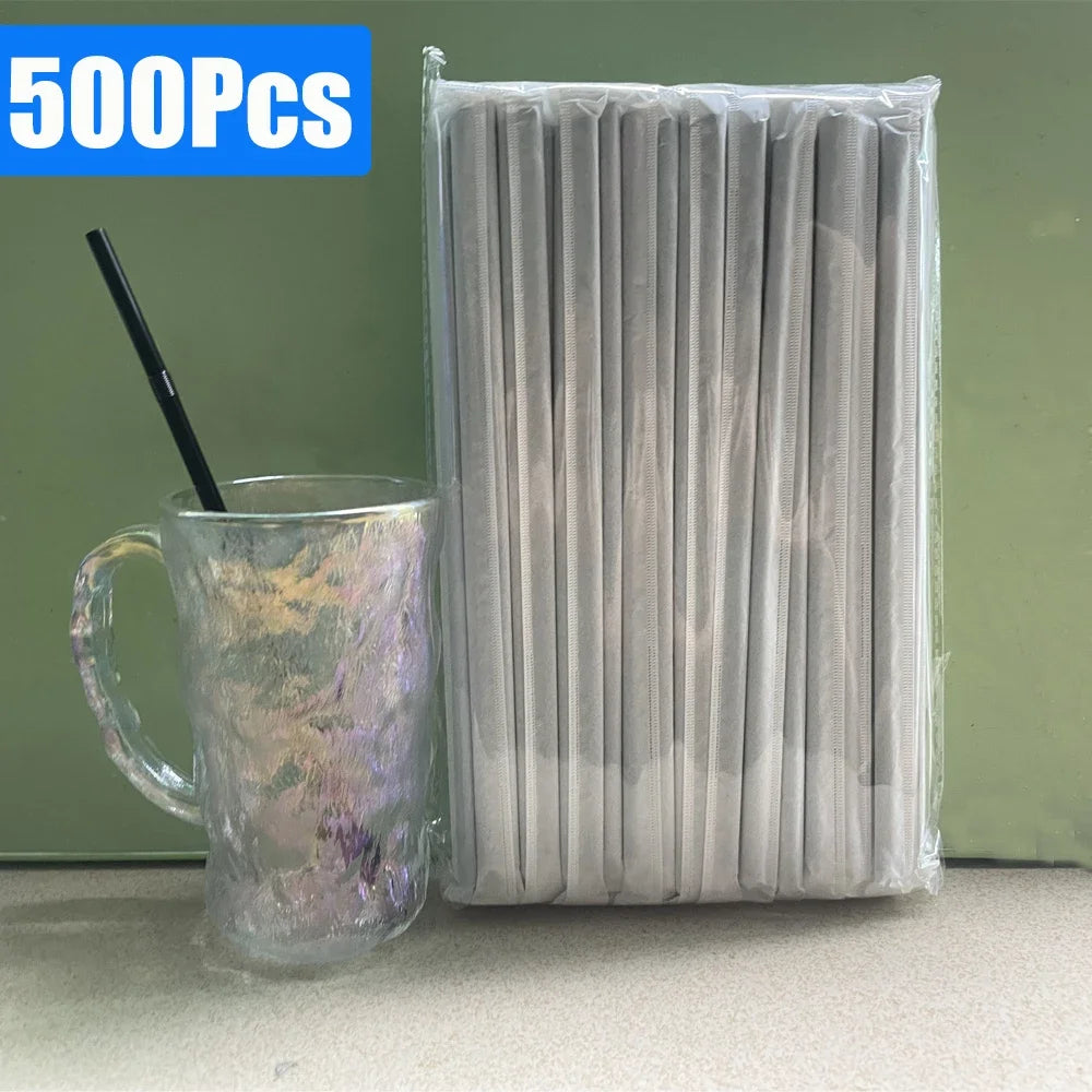 50-1500Pcs Black Drinking Straws Plastique Straws Single Piece Paper Packaging rietjes Flexible Party Kitchen Beverage Straws