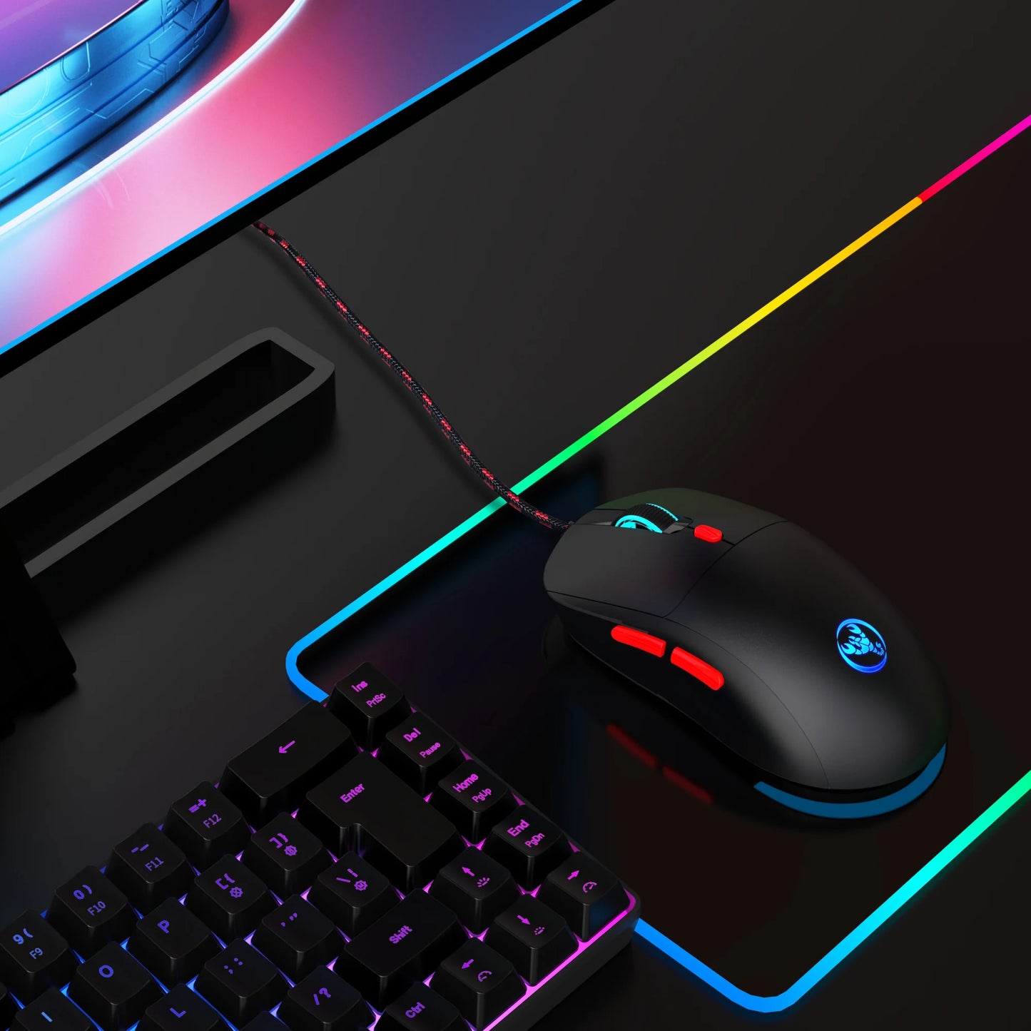 6 Keys Wired Gaming Mouse Adjustable 3600dpi 7 Colors RGB Comfortable Mice for Home Office Laptop Computer Gamer