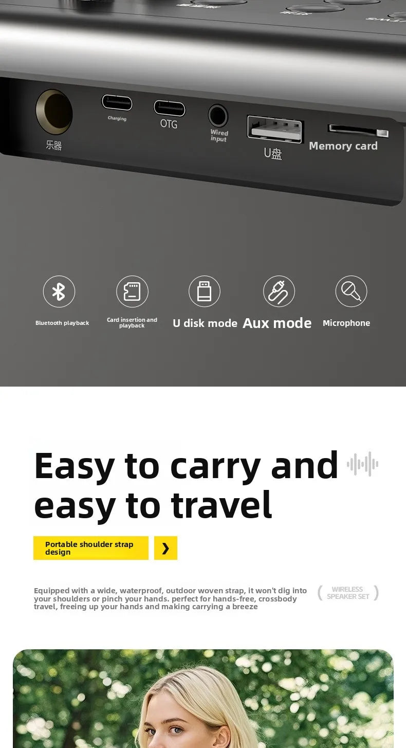 MW Audio Bluetooth Speaker LED Light Dual Mic Karaoke Outdoor Bass Booming Long Battery Life