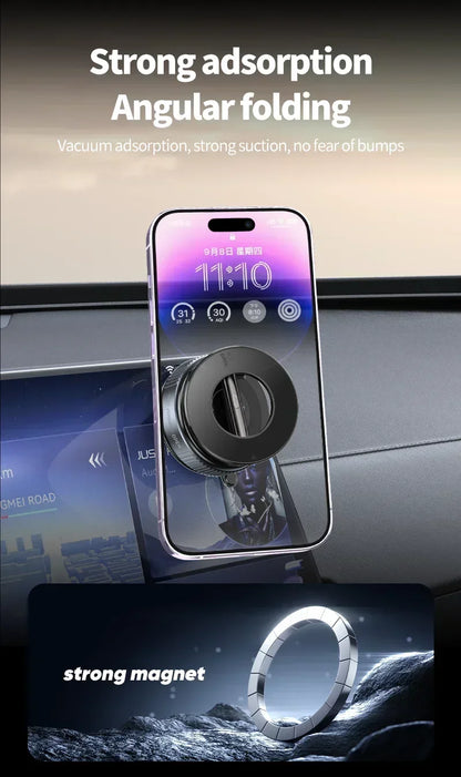 Strong Magnetic Phone Holder Foldable Design 360° Adjustable Vacuum Car Mount For Cell Phone For iphone Live Streaming