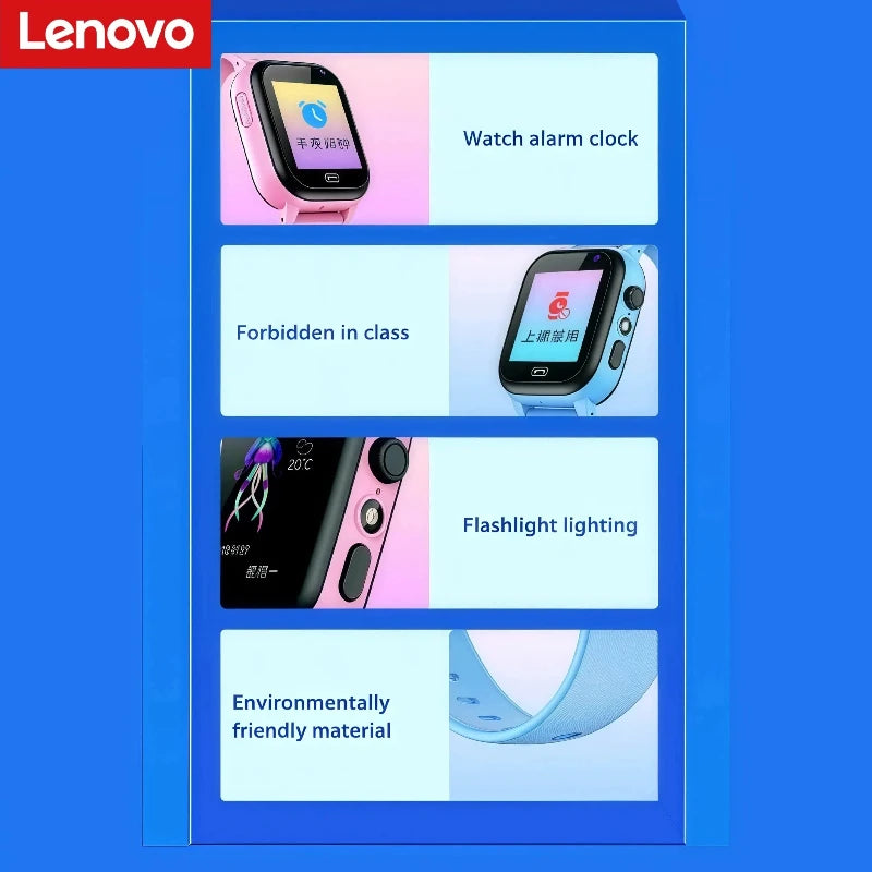 Lenovo Kids Smart Watch SOS Wifi GPS Location Video Call Electronic Watch Card Camera Waterproof School For Boys Girls For Gift