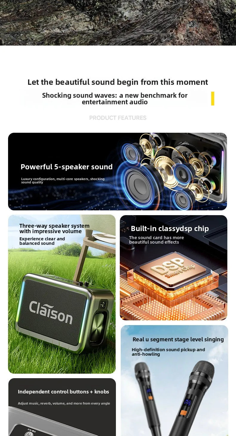 MW Audio Bluetooth Speaker LED Light Dual Mic Karaoke Outdoor Bass Booming Long Battery Life