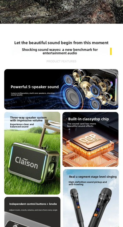 MW Audio Bluetooth Speaker LED Light Dual Mic Karaoke Outdoor Bass Booming Long Battery Life