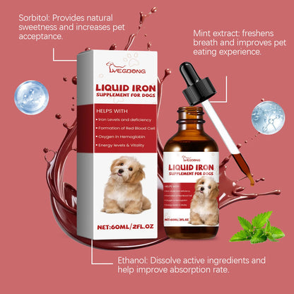 60ml Dog Iron Supplement Liquid Syrup – Gentle Fast-Absorb Boosts Hemoglobin, Red Blood Cell Count & Energy Vitality
