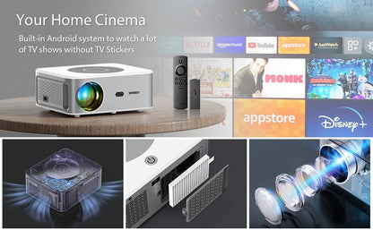 XIWBSY 1000Ansi AutoFocus Projector Bluetooth5.2 Android Projector 4K 8K Decode Video Audio Home Theater Portable Proyector