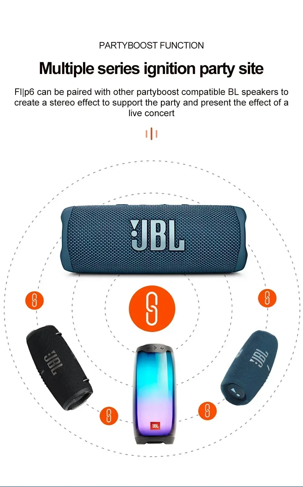 Original JBL Flip 6 Wireless Bluetooth Speaker Portable IPX7 Waterproof Outdoor Stereo Bass Music Track with Independent Tweeter