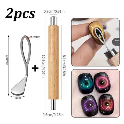 New Black Hole Cat Eye&Hollow Cat Eye Magnet Set Olive-Shape Magnet Stick For 5D Hollow Circle Design Nail Polish Manicure Tool