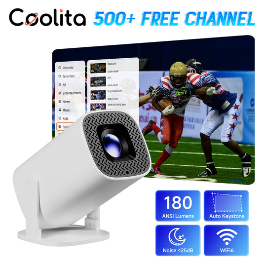 P30PLUS Smart Mini Projectors 4K 1280 * 720P Coolita OS With 500+Live free Channel Support WiFi6 Home Theater Portable Projector
