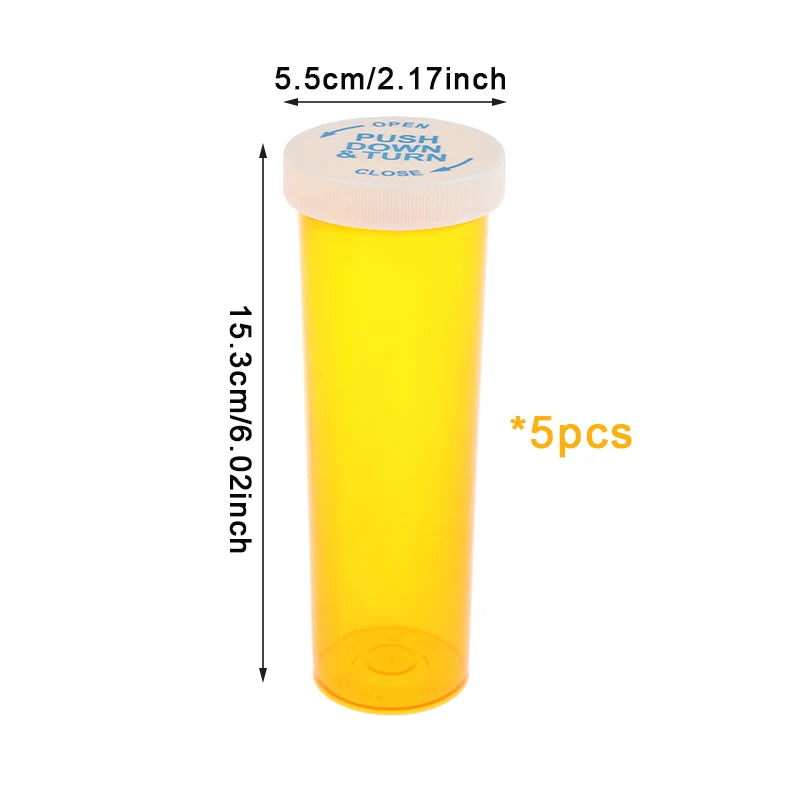 5Pcs Plastic Medicine Pill Bottles With Child Resistant Caps Medicine Containers Travel Pill Vials - 6/8/13/16/20/30/40/60 Dram