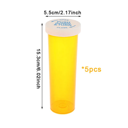 5Pcs Plastic Medicine Pill Bottles With Child Resistant Caps Medicine Containers Travel Pill Vials - 6/8/13/16/20/30/40/60 Dram
