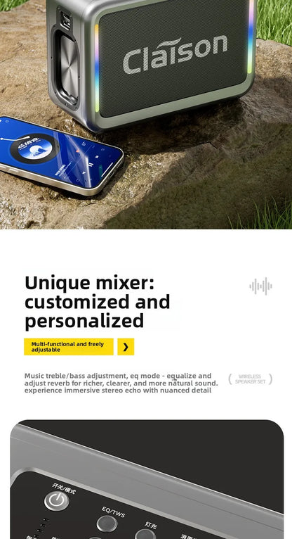 MW Audio Bluetooth Speaker LED Light Dual Mic Karaoke Outdoor Bass Booming Long Battery Life