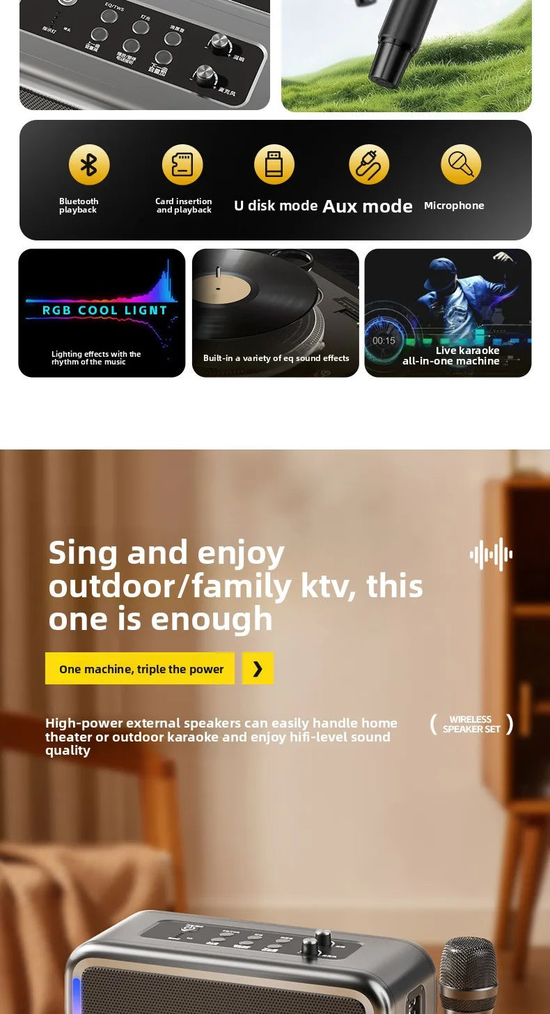 MW Audio Bluetooth Speaker LED Light Dual Mic Karaoke Outdoor Bass Booming Long Battery Life