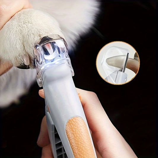 An LED pet nail scissor, non-slip handle, suitable for easily and safely trimming dog and cat paws, providing convenience