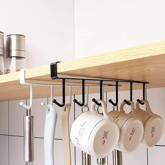 Multifunction 6 Hook Coffee Cup Mug Holder Black White Hooks Shelf Multifunction Kitchen Cabinet Sundries Organizer Storage