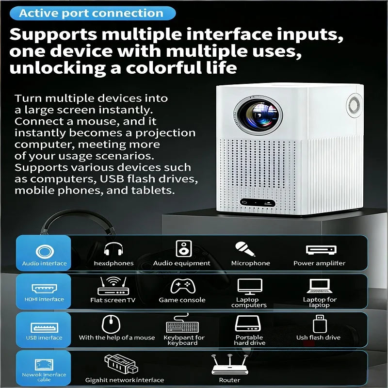 Smart Projector Native 1080P HD With WiFi 5G Bluetooth 5.0 Auto Focus & Keystone High Brightness Smart LED Projector