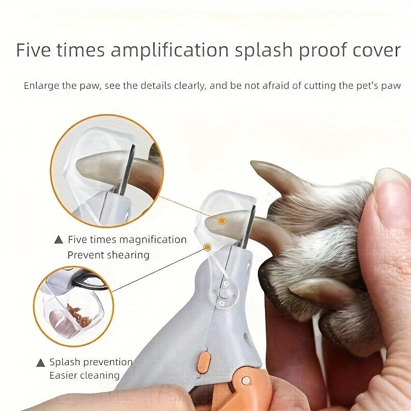 An LED pet nail scissor, non-slip handle, suitable for easily and safely trimming dog and cat paws, providing convenience