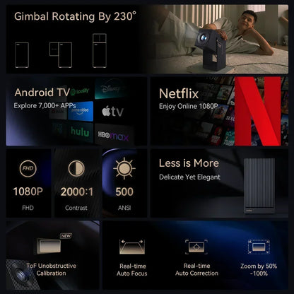 Wanbo Cube 2 Pro 4K Protable Native 1080P Projector 500ANSI Android TV 11.0 ToF Laser Radar Real Time Focus 3 Colors Available