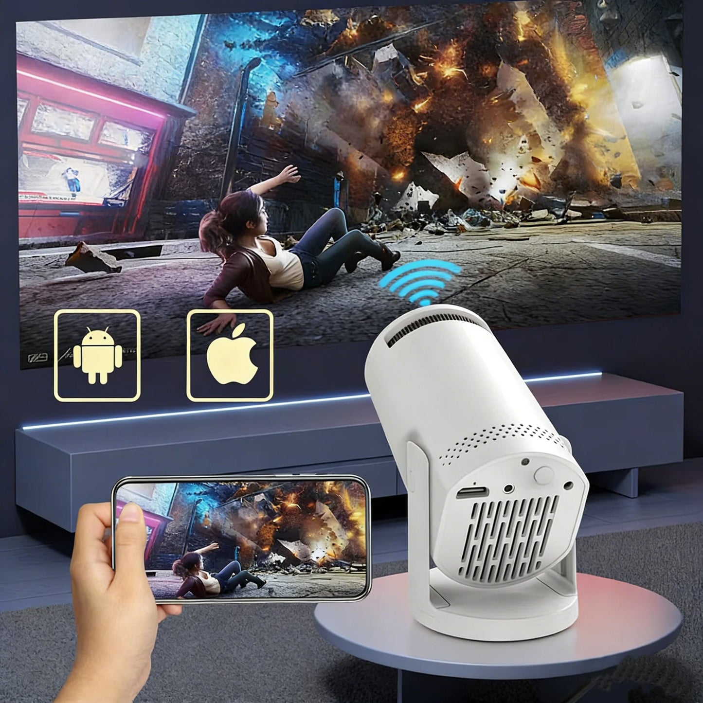 Salange Q5 Wireless Mini Projector WIFI 6 1080P Support Portable 180° Rotatable Video Projector Compatible for Android IOS