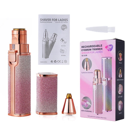 2 IN 1 Rechargeable Epilator Electric Eyebrow Trimmer Female Body Facial Lipstick Shape Hair Removal Mini Painless Razor Shaver