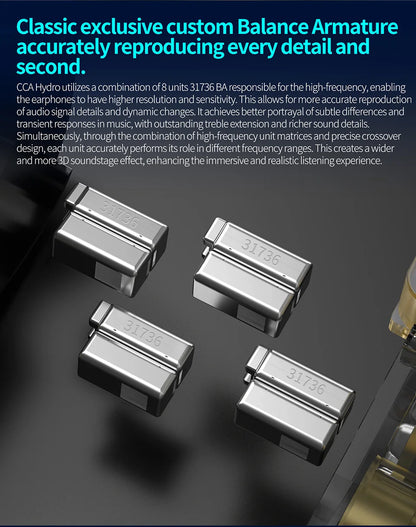 CCA Hydro IEM Headphone Hybrid Driver In Ear HiFi Wired Earbuds Tuning Switches Noise Isolation Headset With Detachable Cable