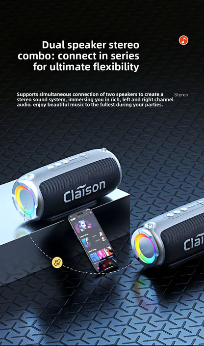Portable Waterproof Bluetooth Speaker with Bass Stereo Sound LED Light Wireless Outdoor Speaker