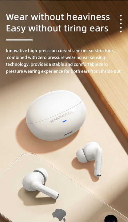 Monster MQT39 Wireless Bluetooth 6.0 Earphones TWS Hifi Stereo Headphones Noise Reduction Gaming Earbuds Sports Headset With Mic